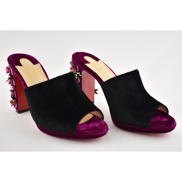 Christian Louboutin Donaflor 100 Black Velvet Figue Sandal Mule Heel Pump 36 - Picture 4 of 12